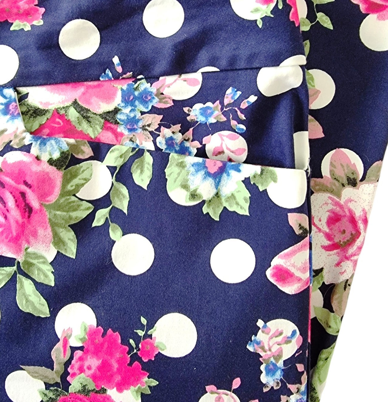 Pomodoro Navy Floral Summer Floral Ankle Length Pants. UK 18 US 14 EU 46 Timeless Fashions