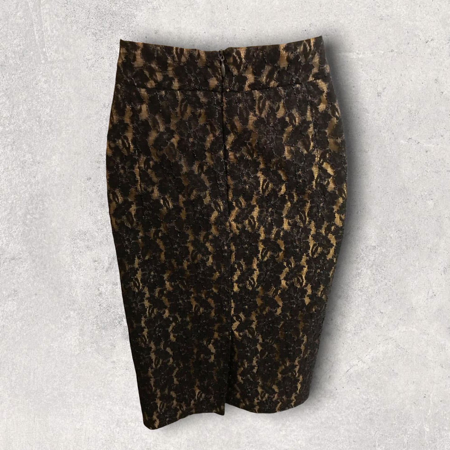 Ronit Zilkha Gold & Black Lace Pencil Skirt UK 16 US 12 EU 44 Timeless Fashions