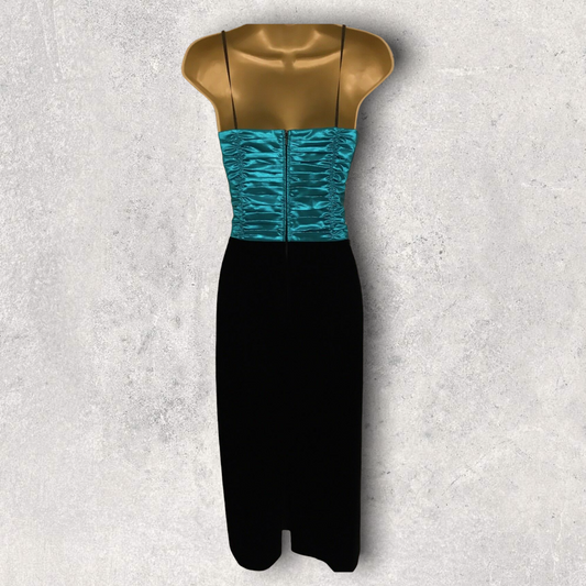Weise Festmoden Women's Vintage Turquoise & Black Velvet Dress UK 12 US 8 EU 40 Timeless Fashions