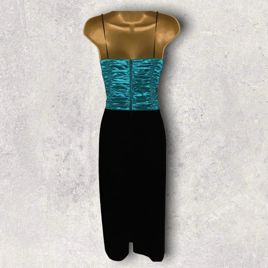 Weise Festmoden Women's Vintage Turquoise & Black Velvet Dress UK 12 US 8 EU 40 - Timelessfashions