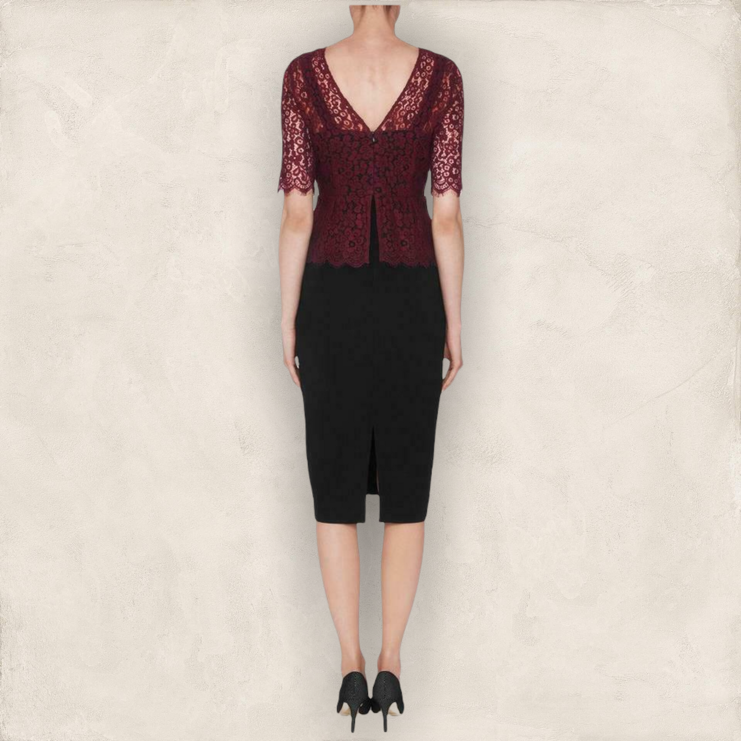 L.K. Bennett Isolde Peplum Dress, Cherry / Black UK 12 US 8 EU 40 Timeless Fashions