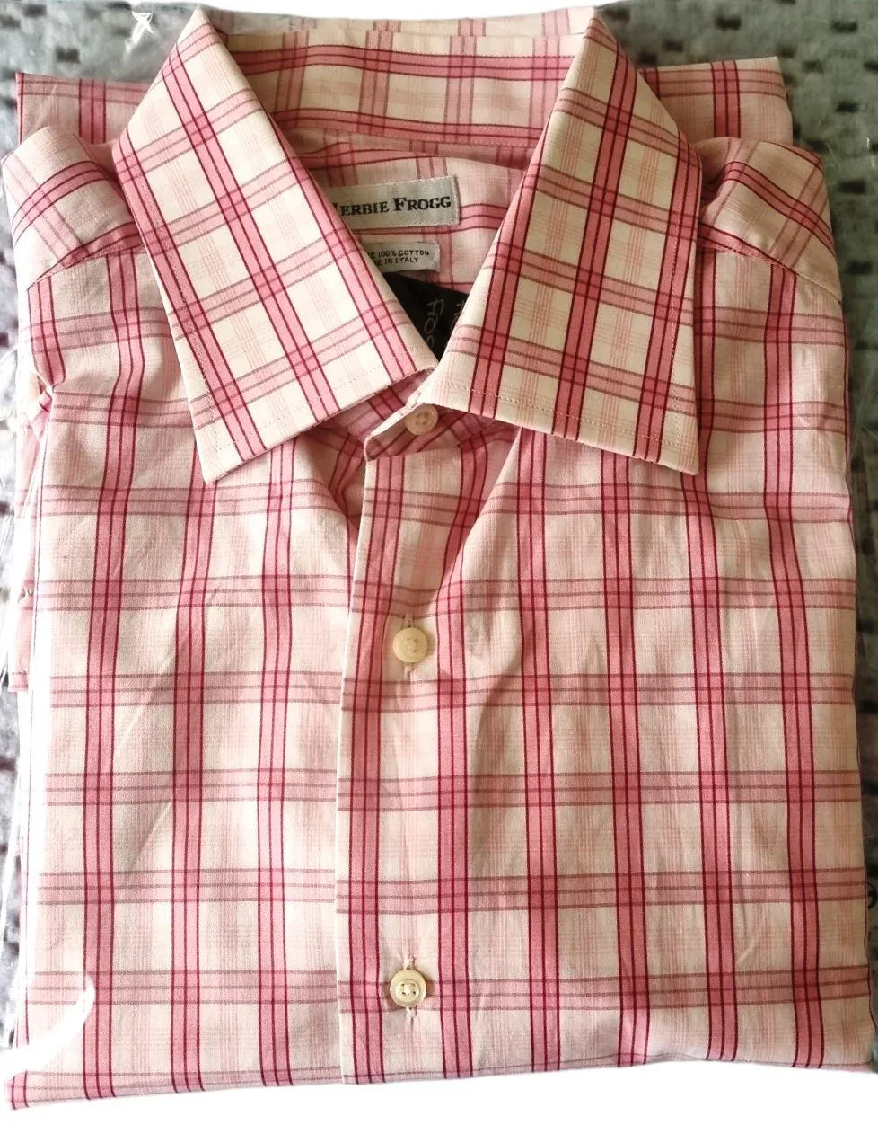 Herbie Frogg Men's Pink & White Check Cotton Shirt Collar 16" - Timelessfashions