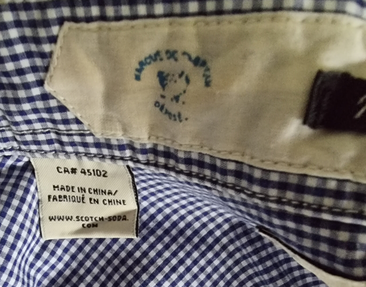 Scotch & Soda Blue & White Oxford Collar Cotton Check Mens Shirt Size M Timeless Fashions