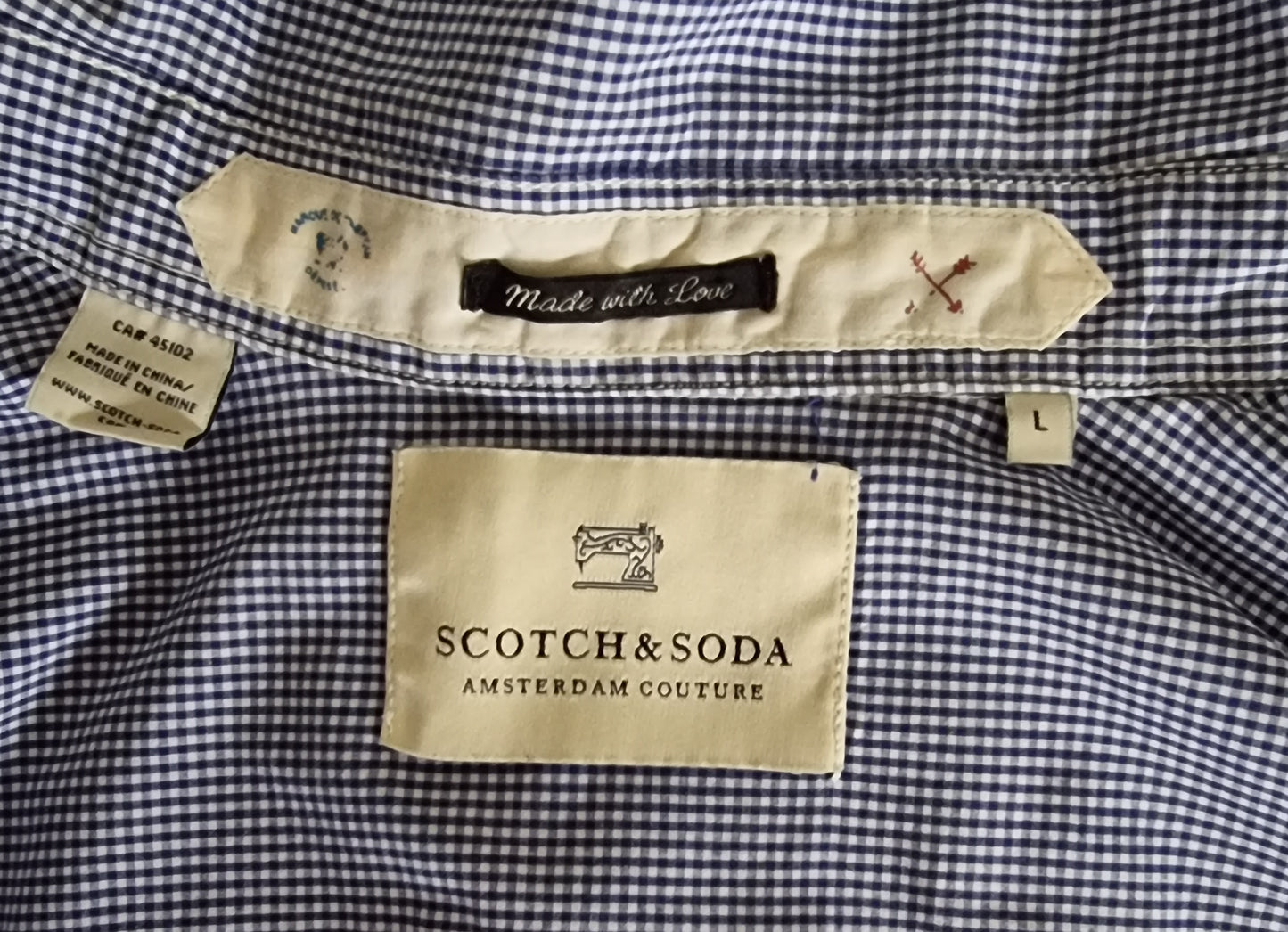 Scotch & Soda Blue & White Oxford Collar Cotton Check Mens Shirt Size M Timeless Fashions