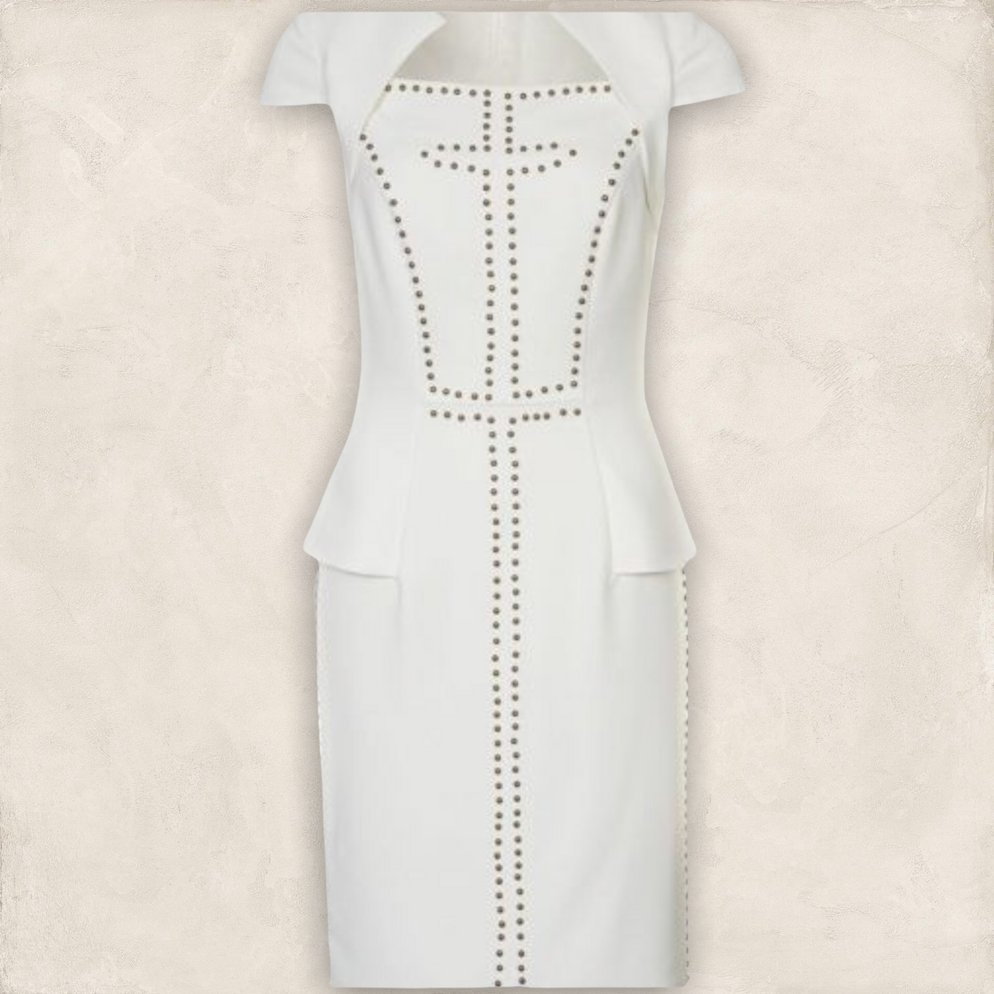Bourne Ivory Studded Peplum Dress UK 10 US 6 EU 38 Timeless Fashions