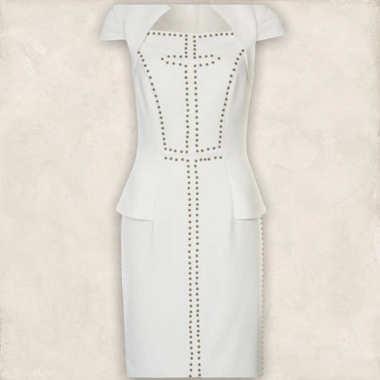 Bourne Ivory Studded Peplum Dress UK 10 US 6 EU 38 - Timelessfashions
