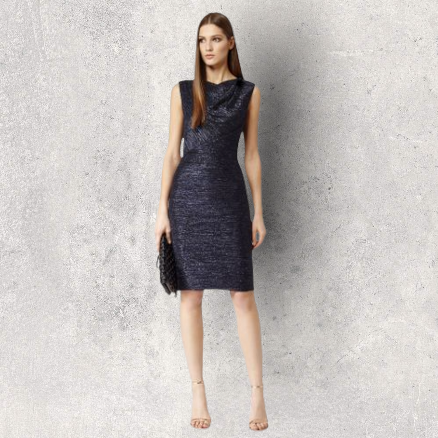 Reiss Alexei Navy Sparkly Lurex Sleeveless Bodycon Dress UK 12 US 8 EU 40 Timeless Fashions