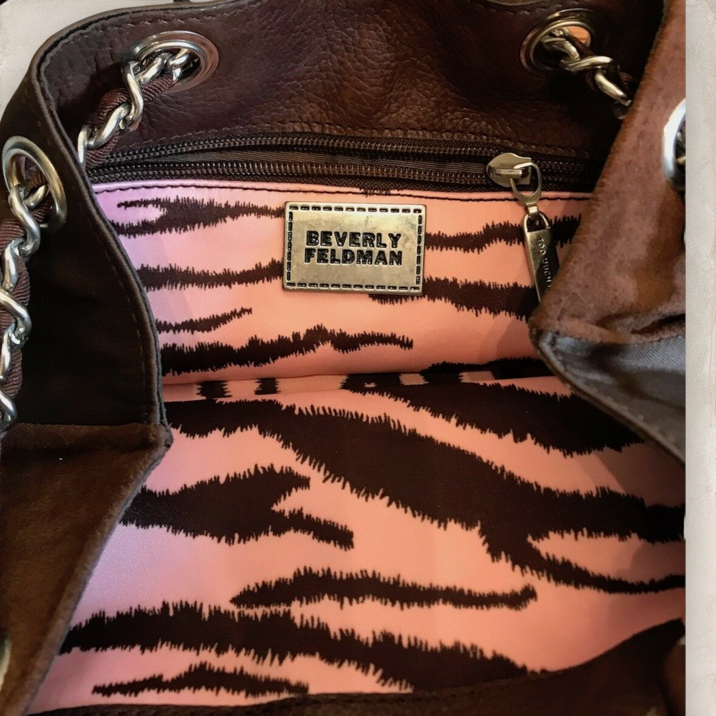 Beverly Feldman for Russell & Bromley Vintage Brown Suede & Satin Handbag Timeless Fashions