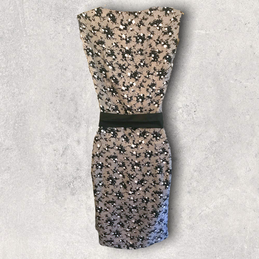 Farhi by Nicole Farhi Grey & Black Silk Sleeveless Dress UK 10 US 6 EU 38 Timeless Fashions