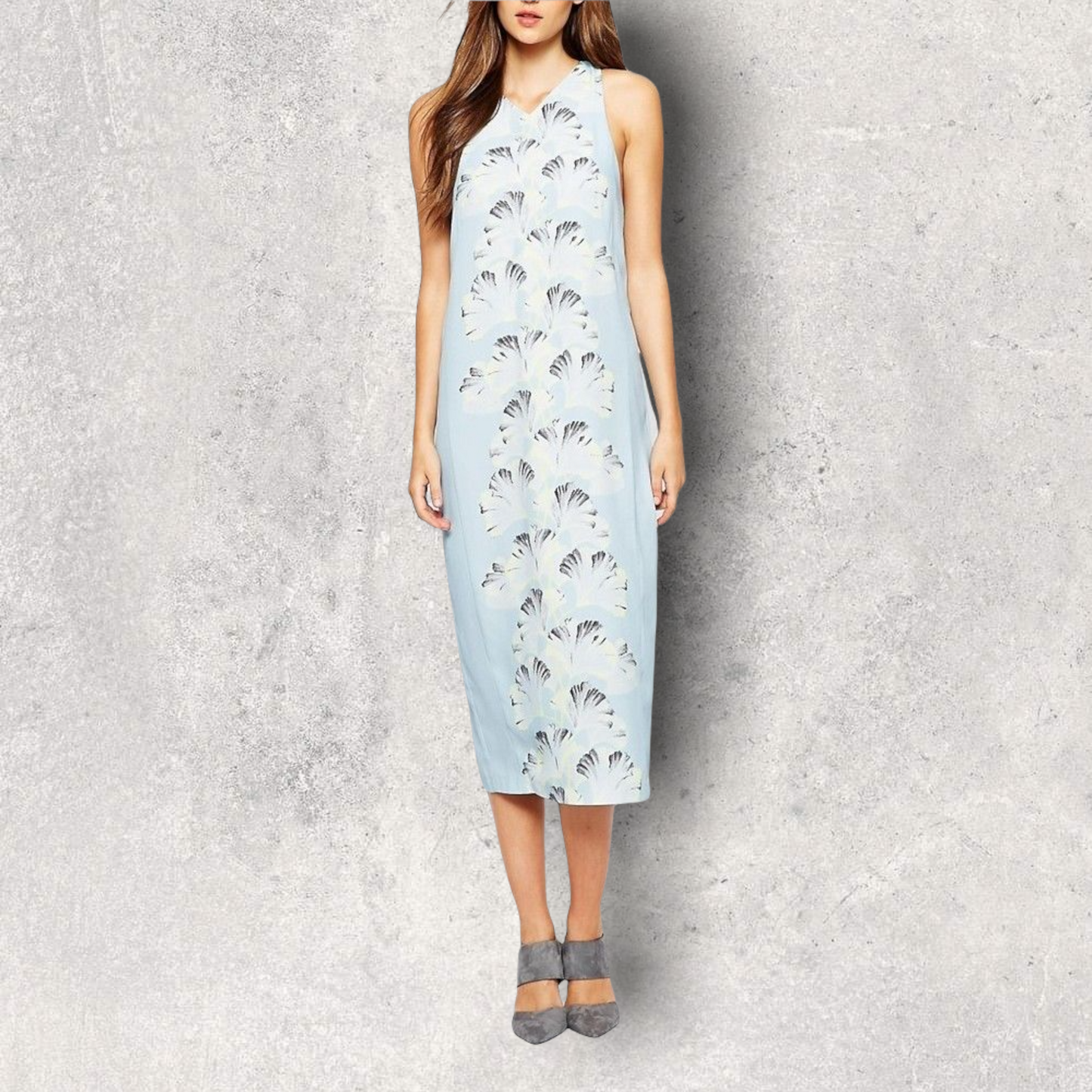 Whistles Blue Palm Print Longline Midi Dress UK 12 US 8 EU 40 Timeless Fashions