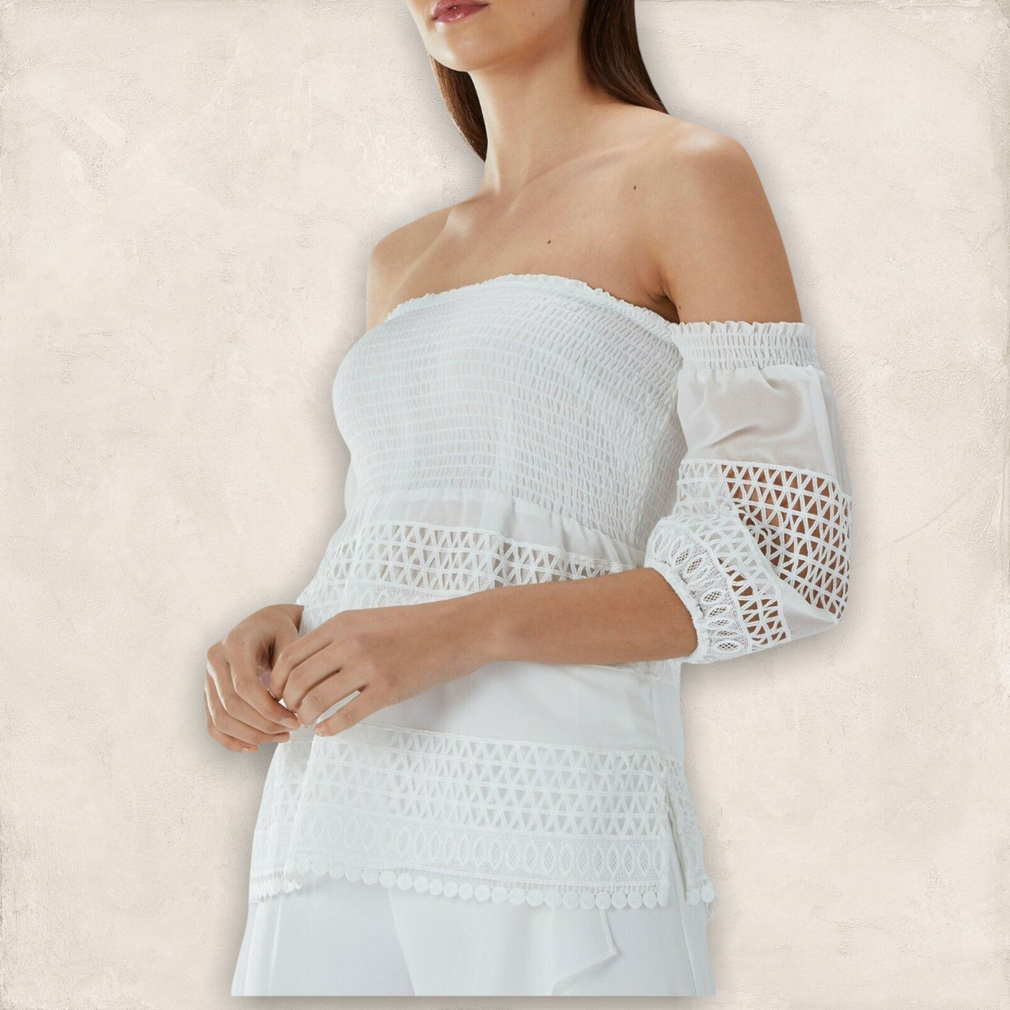 Coast Ivory Lace Off The Shoulder Bardot Top UK 12 US 8 EU 40 Timeless Fashions