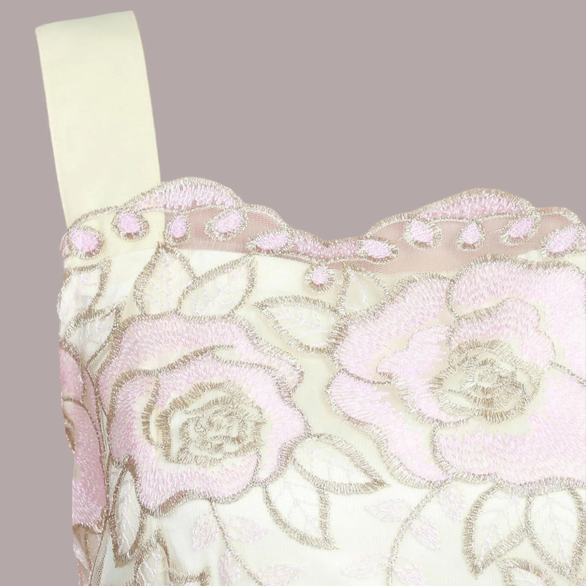 Jolie Moi Cream Pink Gold Tulle Floral Dress UK 8 US 4 EU 36 - Timelessfashions