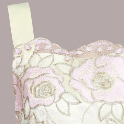 Jolie Moi Cream Pink Gold Tulle Floral Dress UK 8 US 4 EU 36 - Timelessfashions