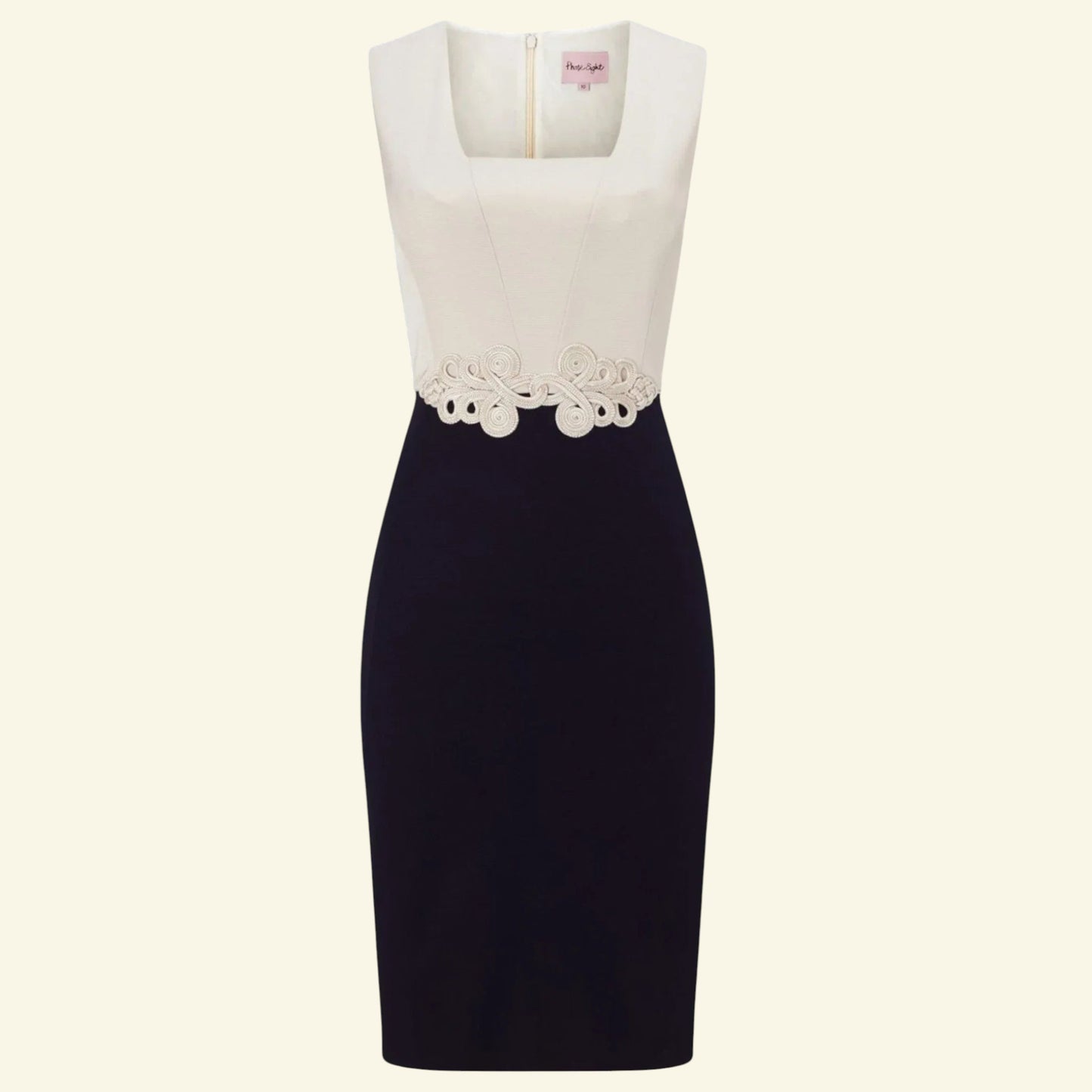 Phase Eight Oyster& Navy Elizabeth Cord Detail Dress UK 8 US 4 EU 36 RRP £189 - Timelessfashions
