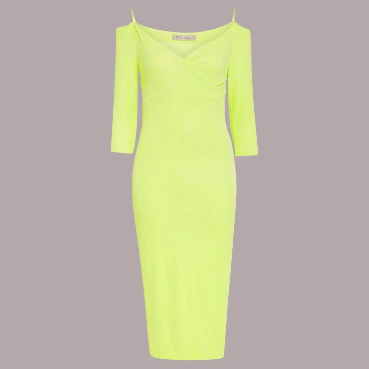 St Studio Lime Green Off Shoulder Strap Dress UK 8 US 4 EU 36 - Timelessfashions