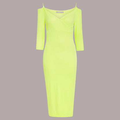 St Studio Lime Green Off Shoulder Strap Dress UK 8 US 4 EU 36 - Timelessfashions