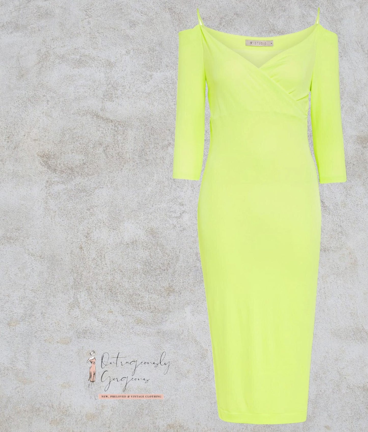 St Studio Lime Off Shoulder Strap Dress Size M UK 8 US 4 EU 36 Timeless Fashions
