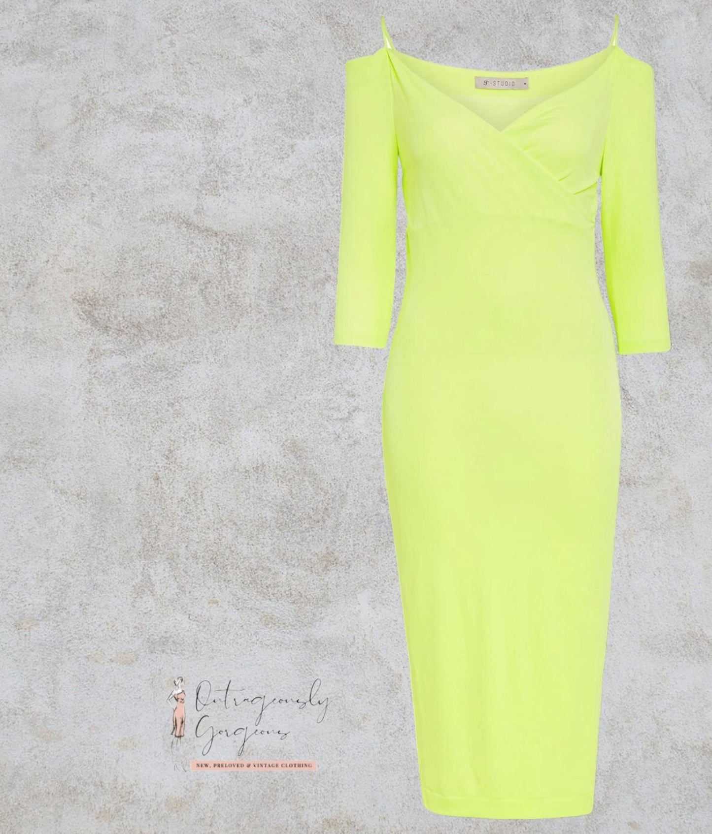 St Studio Womens Lime Off Shoulder Strap Dress Size M UK 8 US 4 EU 36 RRP £99 Timeless Fashions