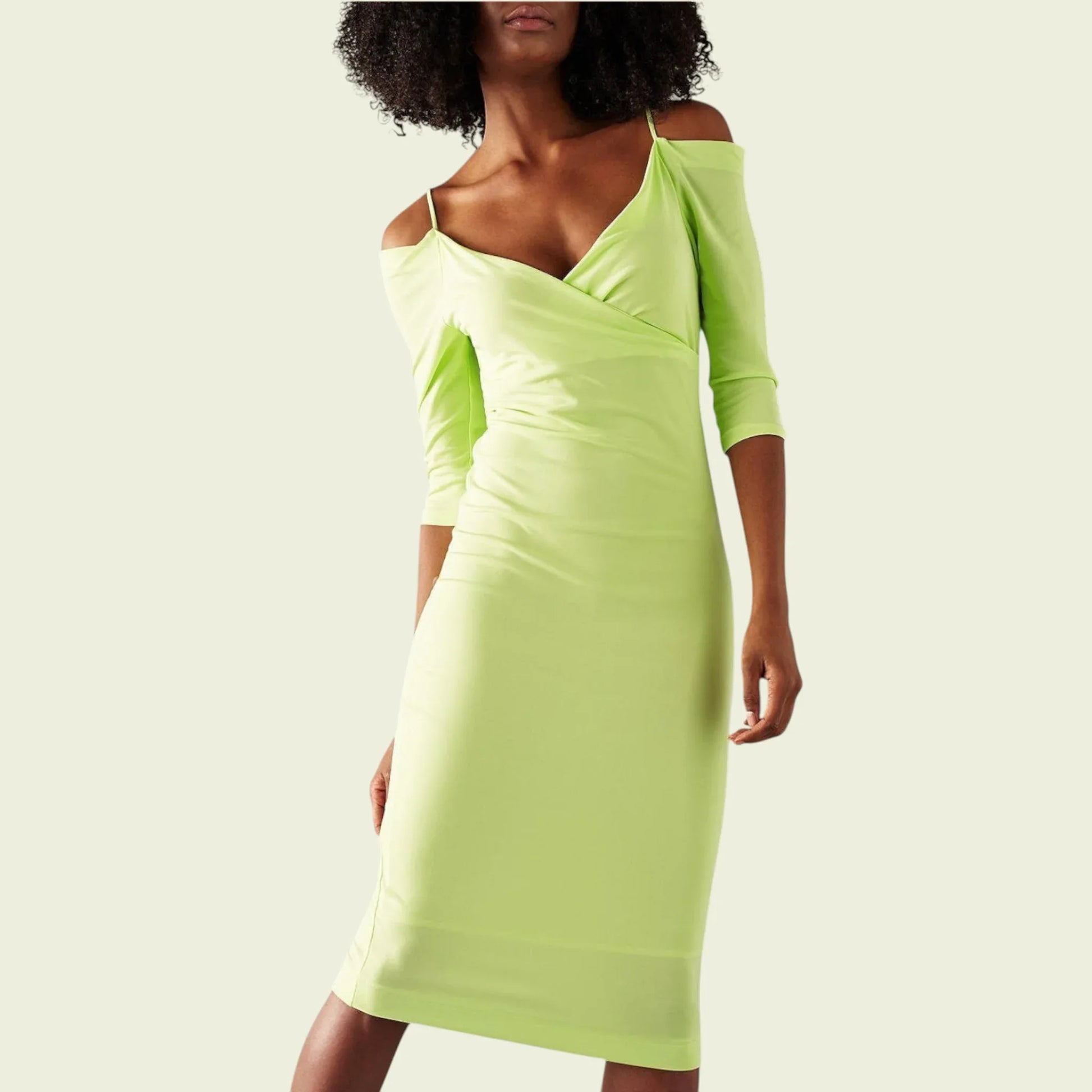 St Studio Lime Green Off Shoulder Strap Dress UK 8 US 4 EU 36 - Timelessfashions