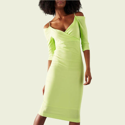 St Studio Lime Green Off Shoulder Strap Dress UK 8 US 4 EU 36 - Timelessfashions