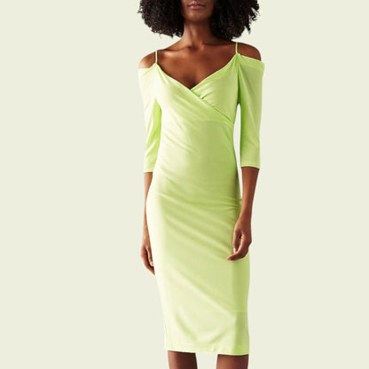 St Studio Lime Green Off Shoulder Strap Dress UK 8 US 4 EU 36 - Timelessfashions