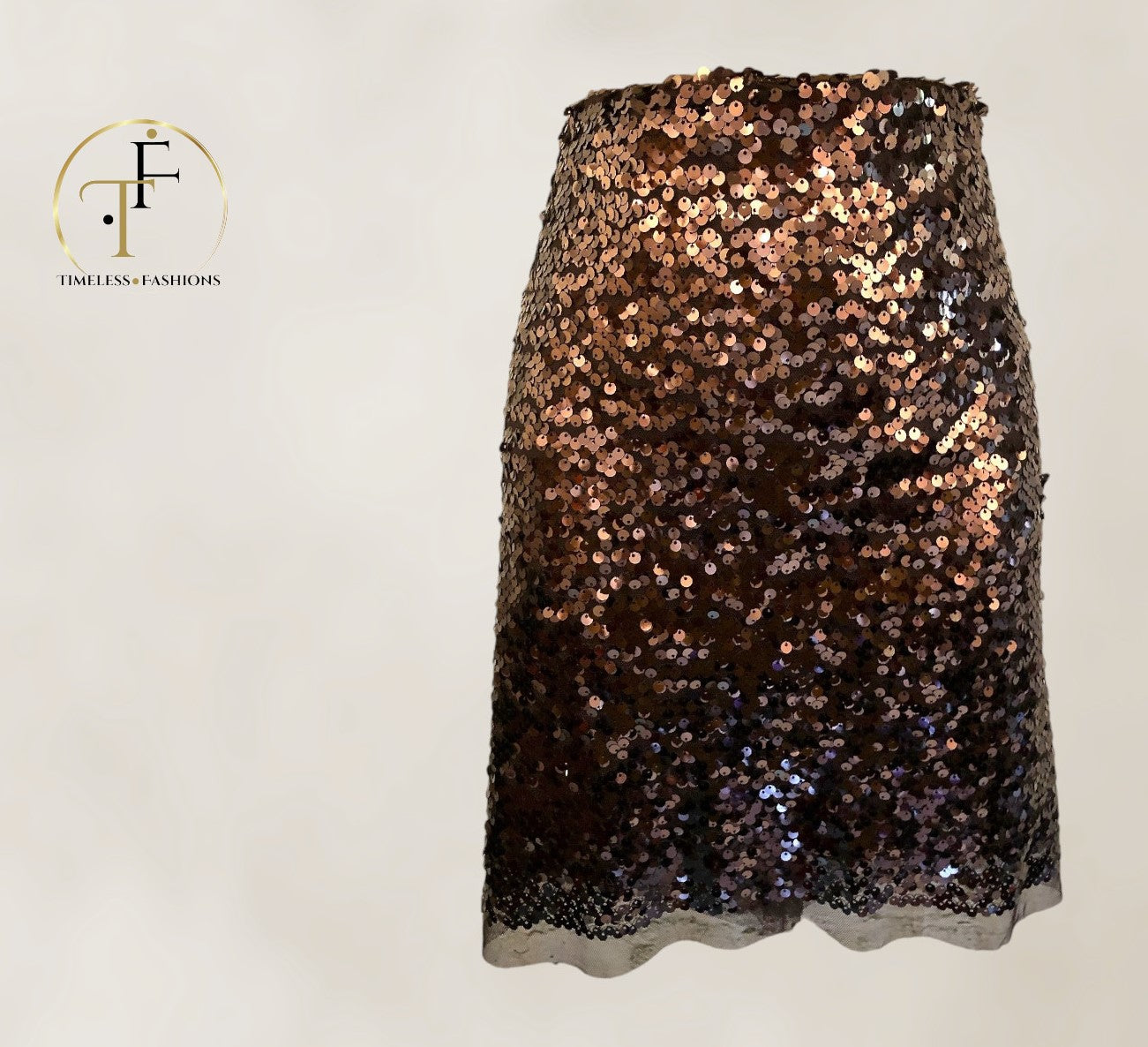 Sandwich Brown Women's Bronze & Copper Sequin Mini Pencil Skirt UK 14 US 10 EU 42 Timeless Fashions