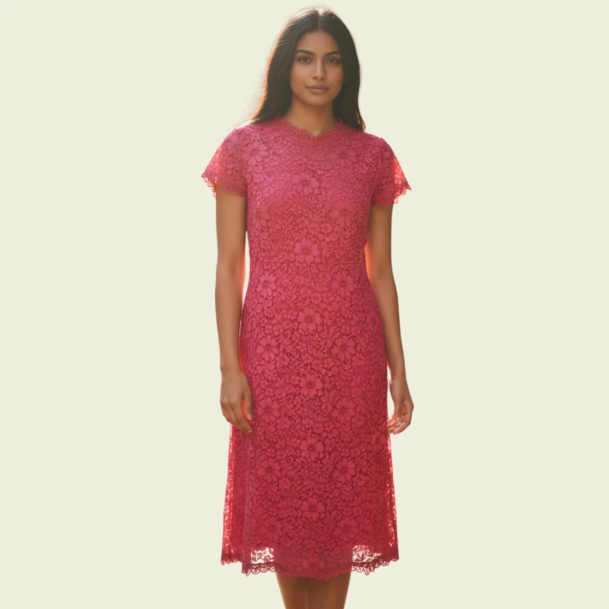 Caroline Charles Coral Lace Dress UK 14 US 10 EU 42 - Timelessfashions