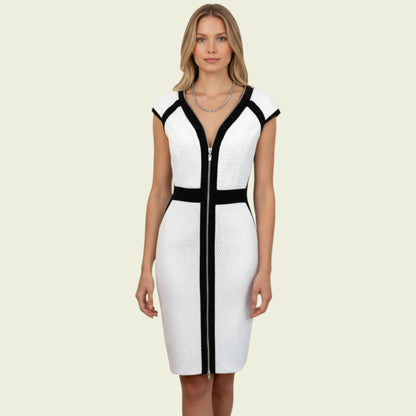 Frank Lyman Black & White Stretch Bodycon Dress UK 12 US 8 EU 40 - Timelessfashions