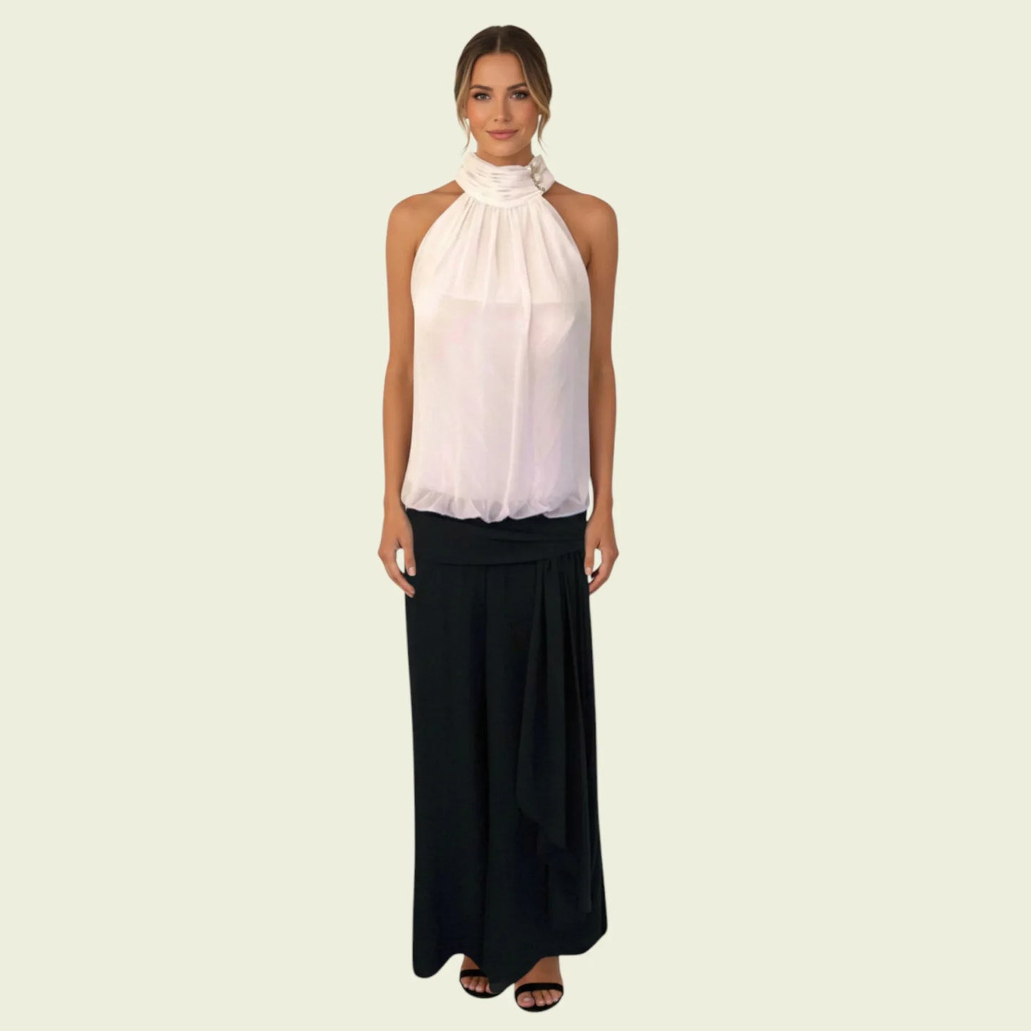 Amore Black & White Wide Leg Sleeveless Chiffon Jumpsuit UK 12 US 8 EU 40 - Timelessfashions