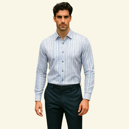 O-Z By Oswald Boateng Men's Short Sleeve Blue/Black & White Stripe Shirt Size L - Timelessfashions