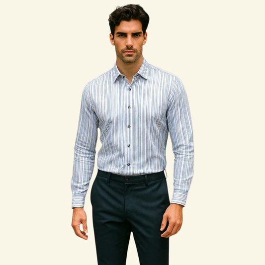O-Z By Oswald Boateng Men's Short Sleeve Blue/Black & White Stripe Shirt Size L - Timelessfashions