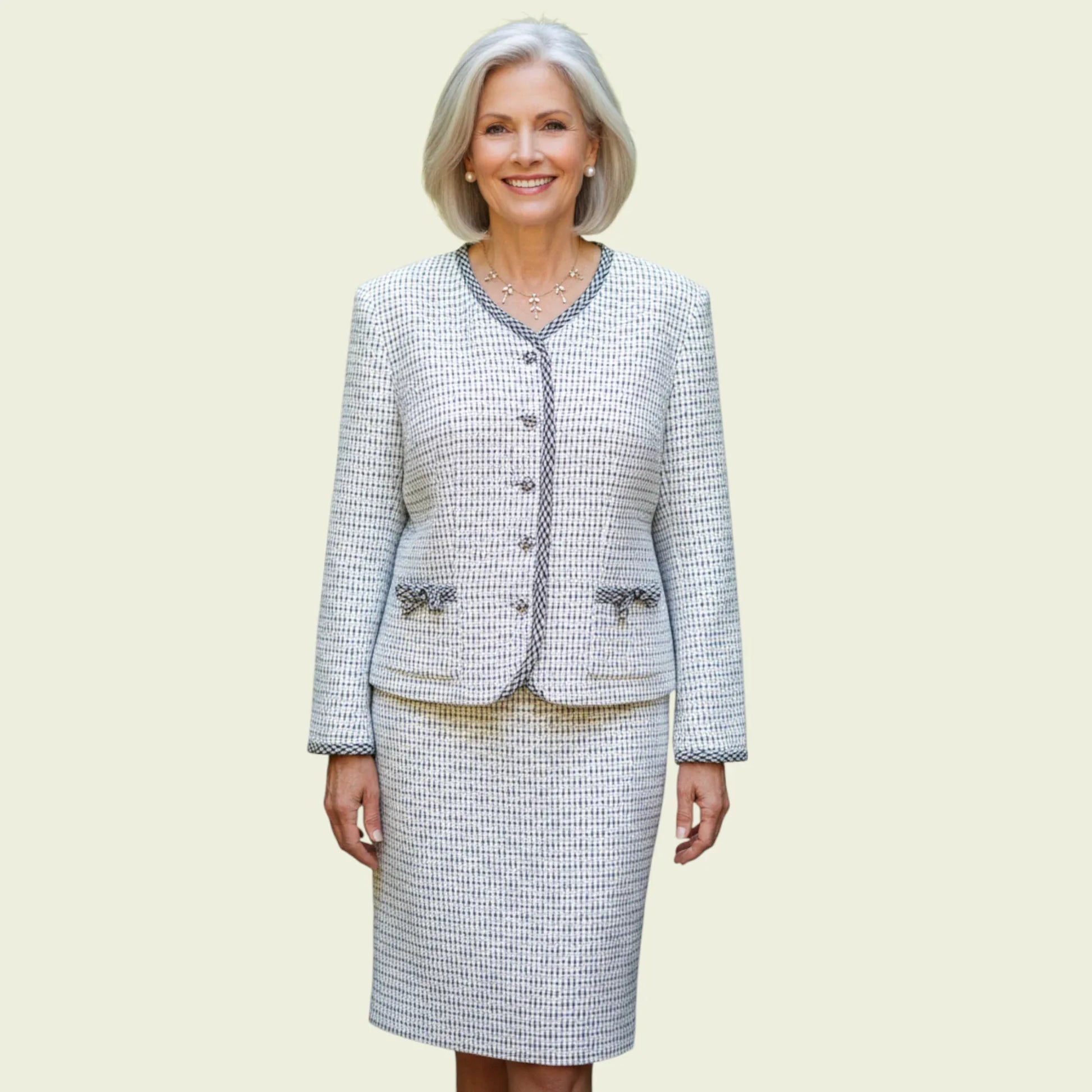 Caroline Charles London Vintage White Fleck Skirt & Jacket UK 16/18 US 12/14 EU 44/46 - Timelessfashions