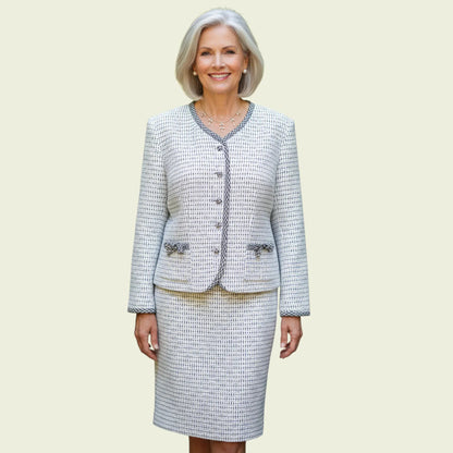 Caroline Charles London Vintage White Fleck Skirt & Jacket UK 16/18 US 12/14 EU 44/46 - Timelessfashions