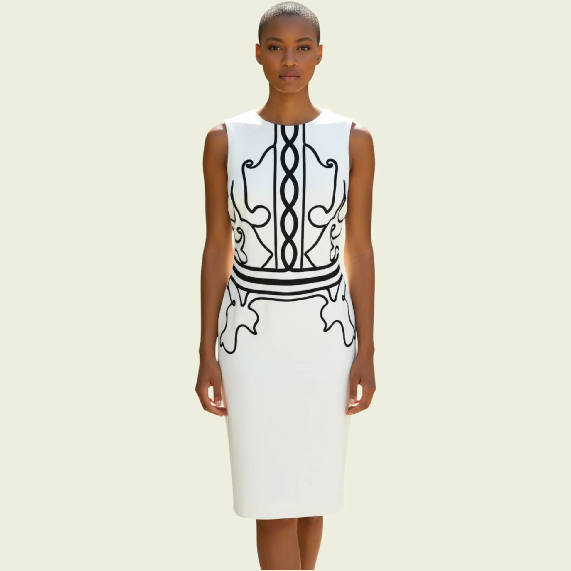 Joseph Ribkoff White Stretch Dress With Black Tape Work UK 10 US 6 EU 38 - Timelessfashions