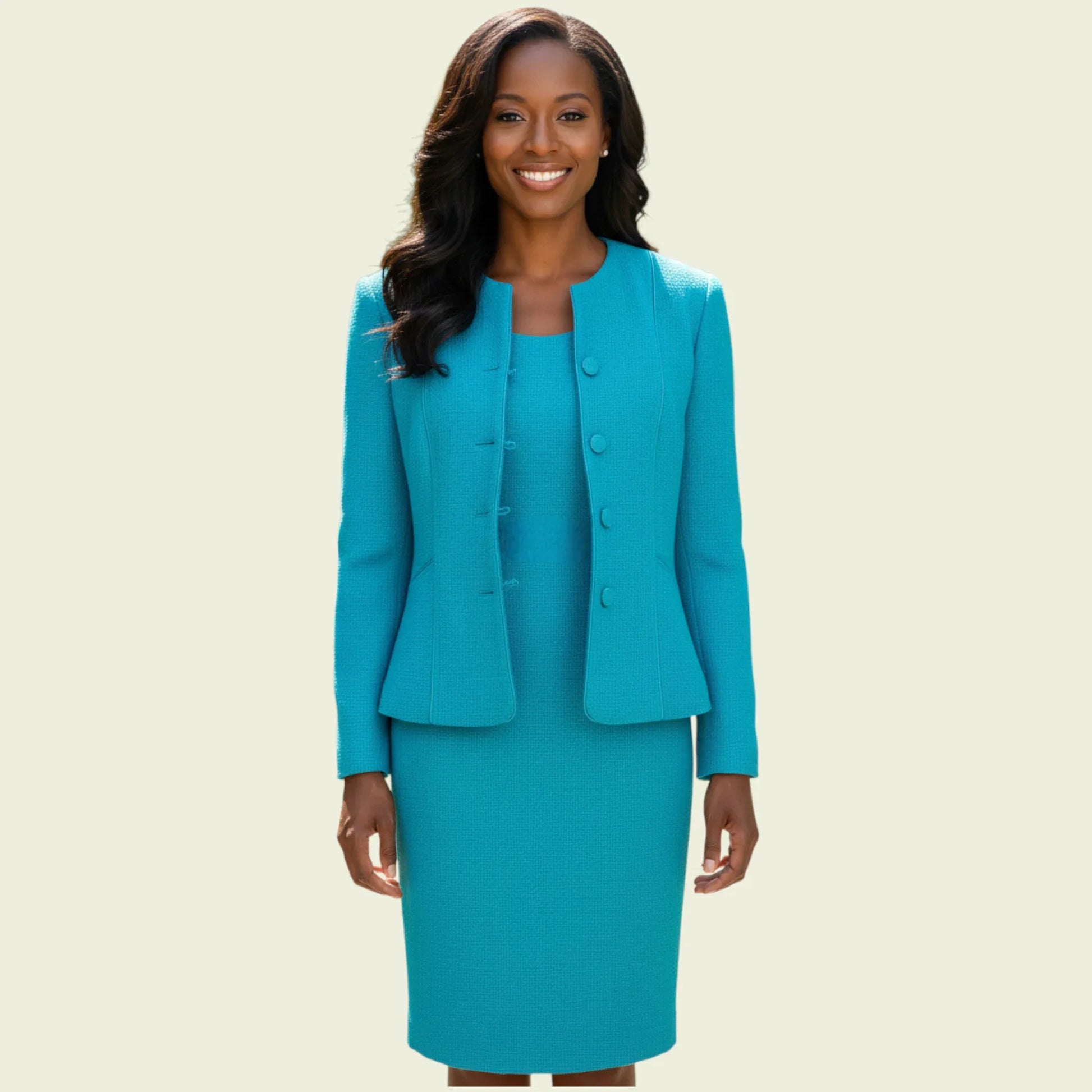 Caroline Charles Vintage Turquoise Blue Dress And Jacket UK 16/18 US 12/14 EU 44/46 - Timelessfashions
