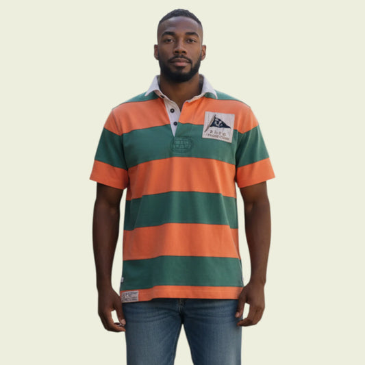 Polo Ralph Lauren Vintage Yacht Club 1st Class Flag Orange & Green Striped Shirt Size M - Timelessfashions