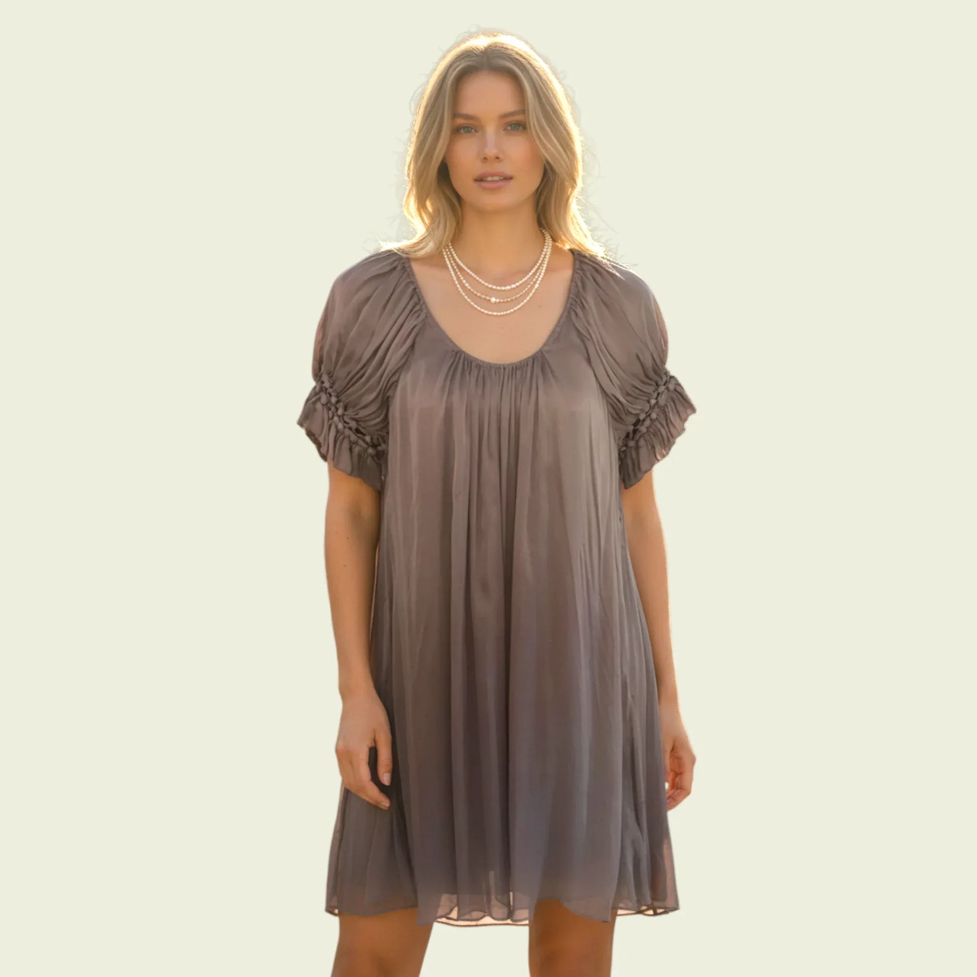 Tony Cohen Mocha Silk Shift Evening Mini Dress UK 10 US 6 EU 38 - Timelessfashions