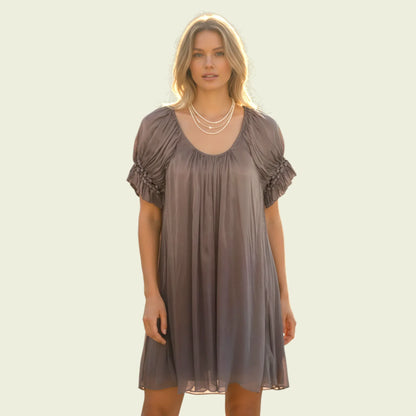 Tony Cohen Mocha Silk Shift Evening Mini Dress UK 10 US 6 EU 38 - Timelessfashions