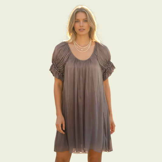 Tony Cohen Mocha Silk Shift Evening Mini Dress UK 10 US 6 EU 38 - Timelessfashions