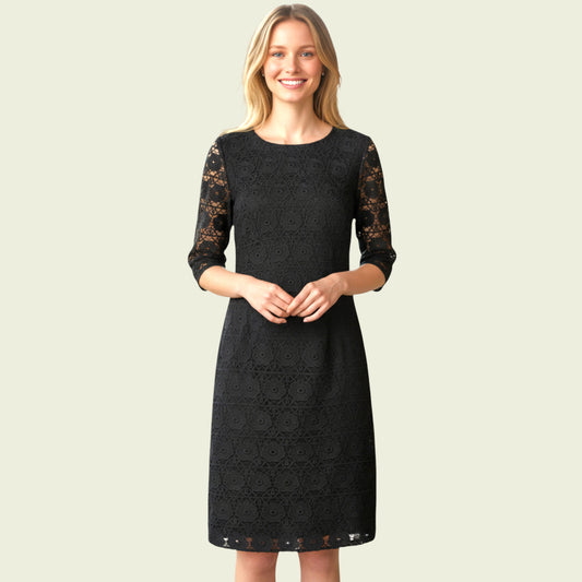 Monsoon Black Flora Linear Lace Shift Dress UK 14 US 10 EU 42
