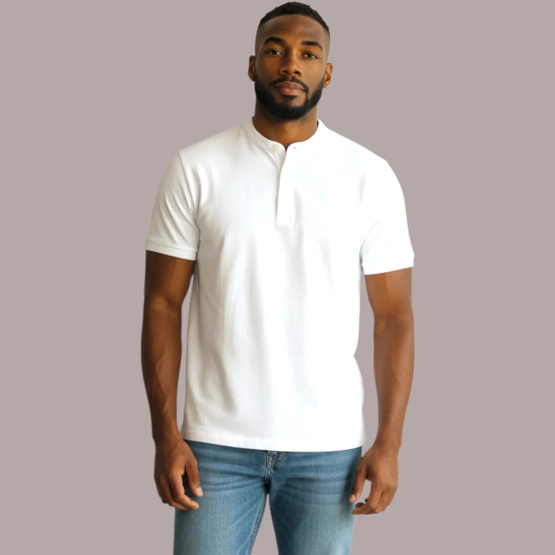 Zara Mens White Grandad Collar Short Sleeve Pole Shirt UK XL - Timelessfashions