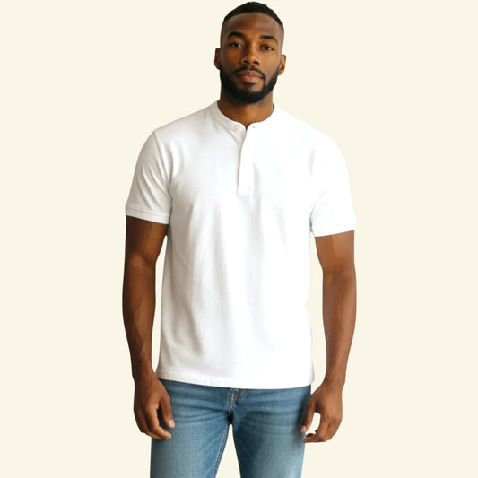 Zara Mens White Grandad Collar Short Sleeve Pole Shirt UK XL - Timelessfashions