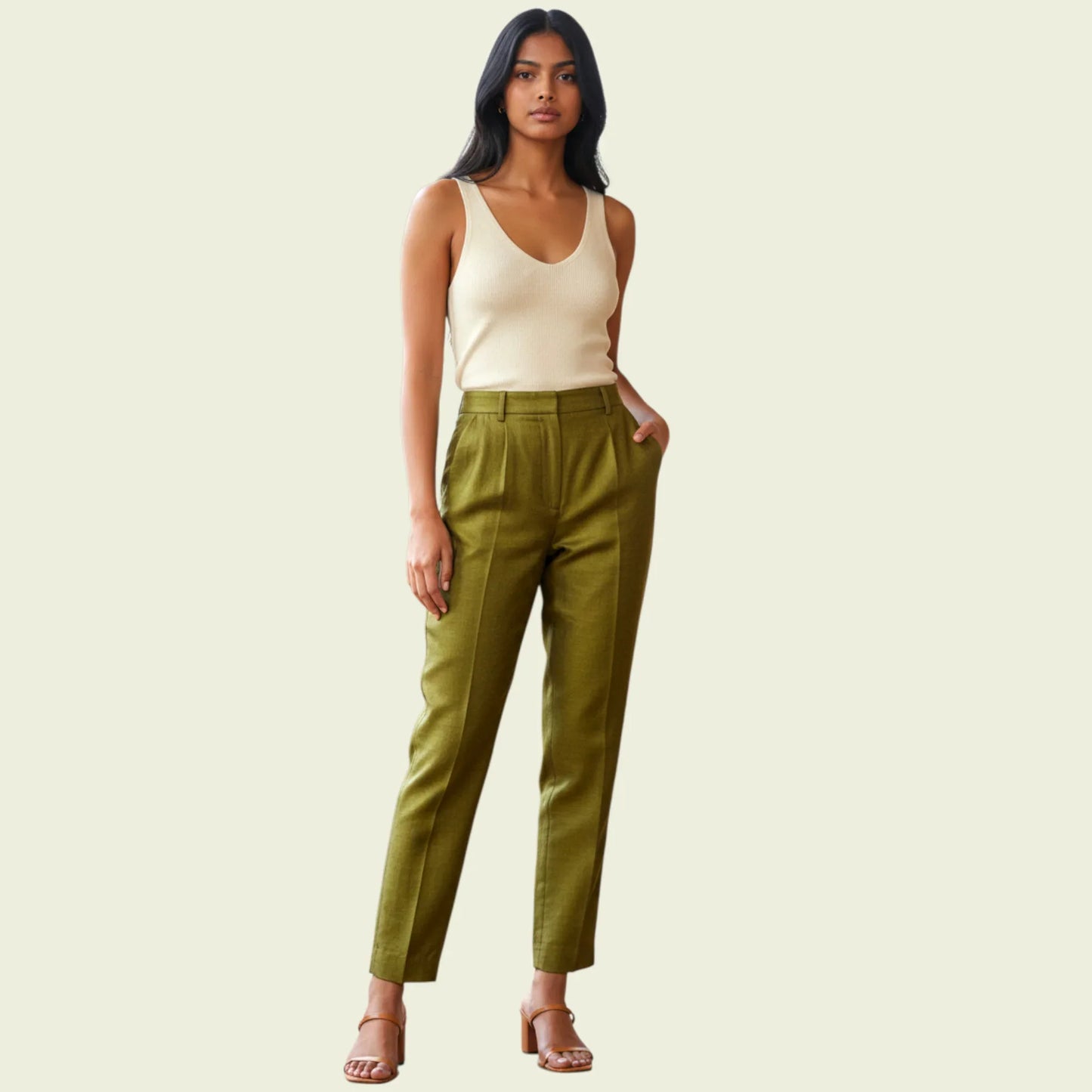 Monsoon Olive Green Women's Slim Fit Trousers UK 12 US 8 EU 40 - Timelessfashions
