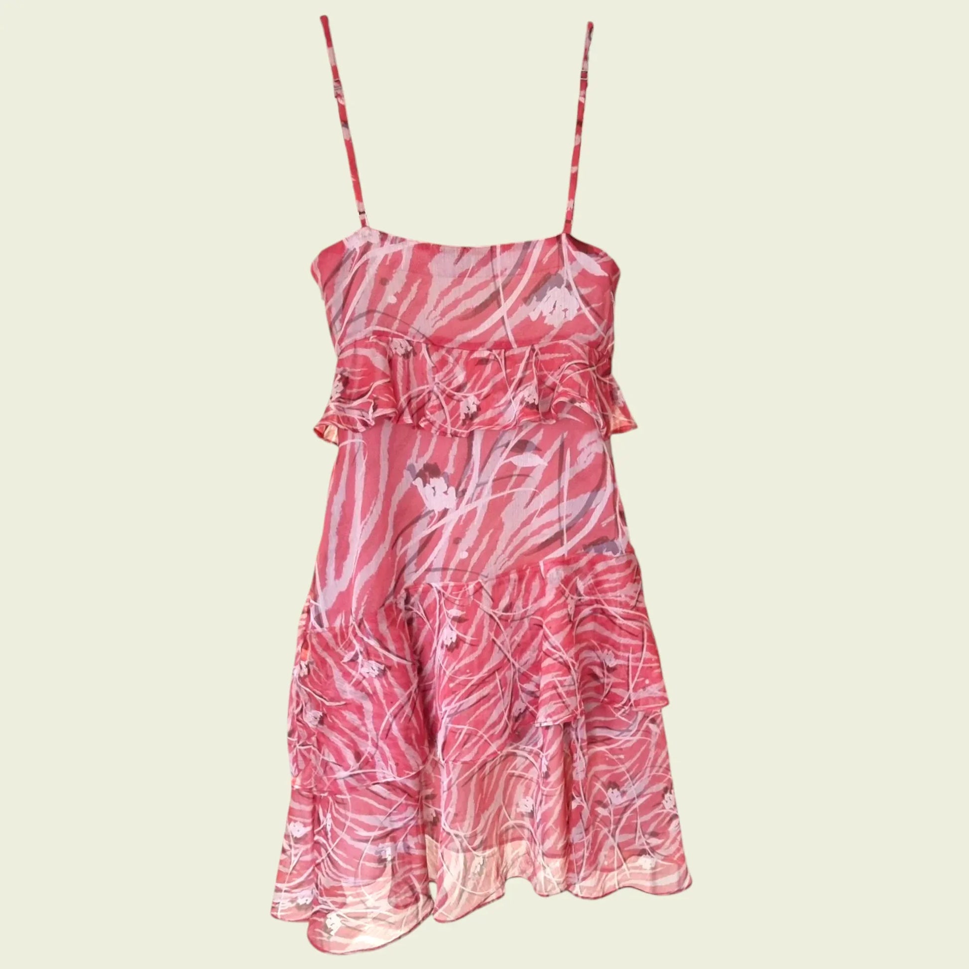 All Saints Enya Kazuno Pink And Cream Ruffled Dress UK 10 US 6 EU 38 - Timelessfashions