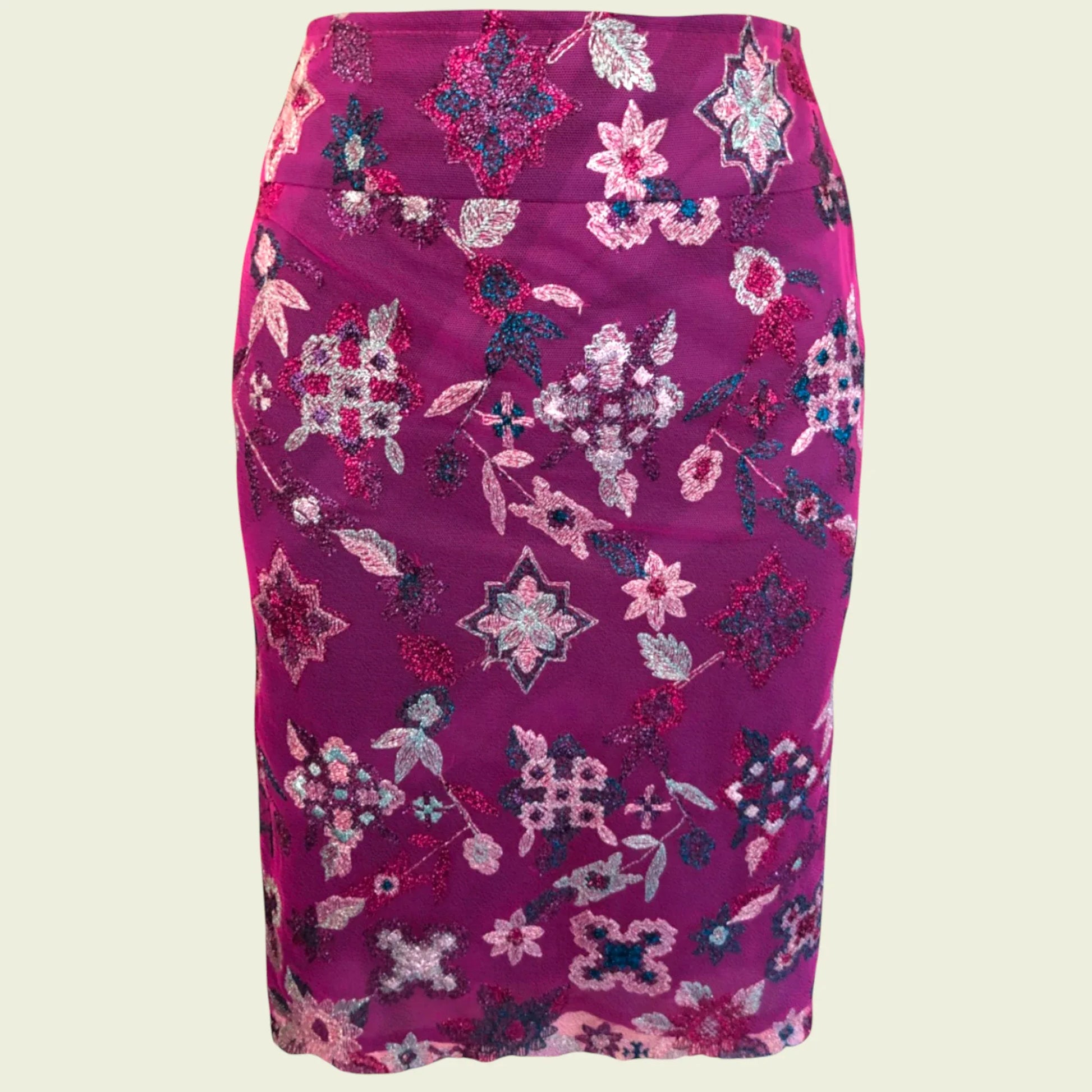 Bazar Christian Lacroix Vintage Cerise Embroidered Mini Skirt UK 8 US 4 EU 34 - Timelessfashions