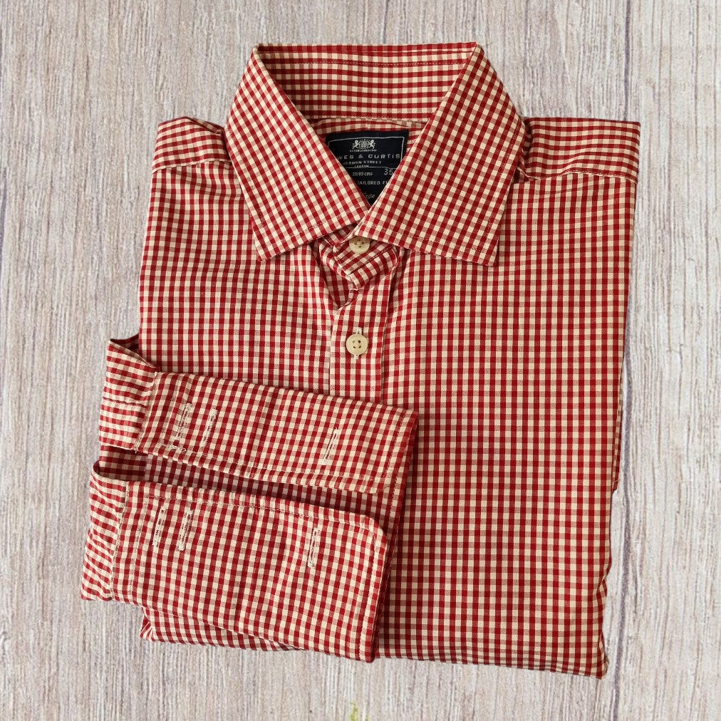 Hawes And Curtis Shirt Mens Red & White Check Formal Cotton Shirt Collar 15.5" Timeless Fashions