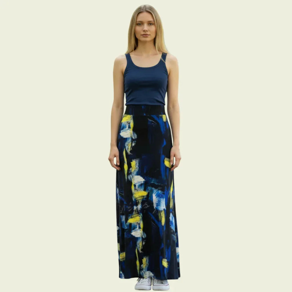 Marble Multi Blue & Yellow Floaty Skirt UK 10 US 6 EU 38 - Timelessfashions