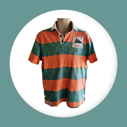 Polo Ralph Lauren Vintage Yacht Club 1st Class Flag Orange & Green Striped Shirt Size M Timeless Fashions