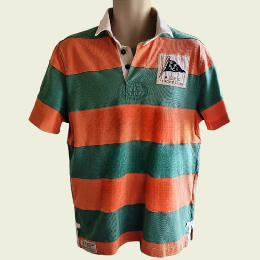 Polo Ralph Lauren Vintage Yacht Club 1st Class Flag Orange & Green Striped Shirt Size M - Timelessfashions