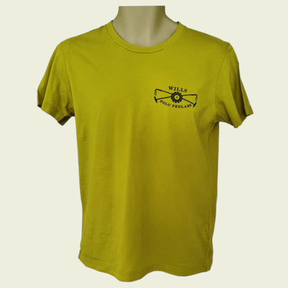 Mannequin wearing an olive green T shirt on beige background